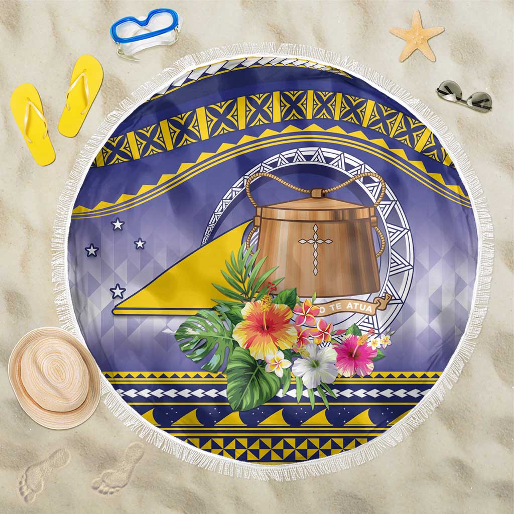 Tokelau Tuluma Beach Blanket Polynesian Tropical Flowers LT9 One Size 150cm Blue - Polynesian Pride