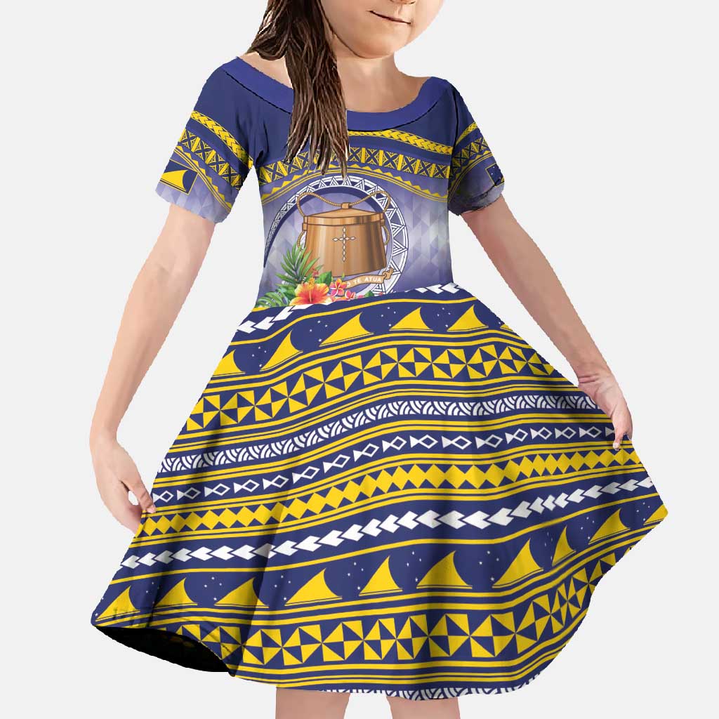 Tokelau Tuluma Family Matching Mermaid Dress and Hawaiian Shirt Polynesian Tropical Flowers LT9 Daughter's Dress Blue - Polynesian Pride