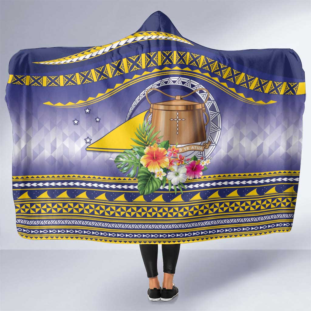 Tokelau Tuluma Hooded Blanket Polynesian Tropical Flowers LT9 One Size Blue - Polynesian Pride