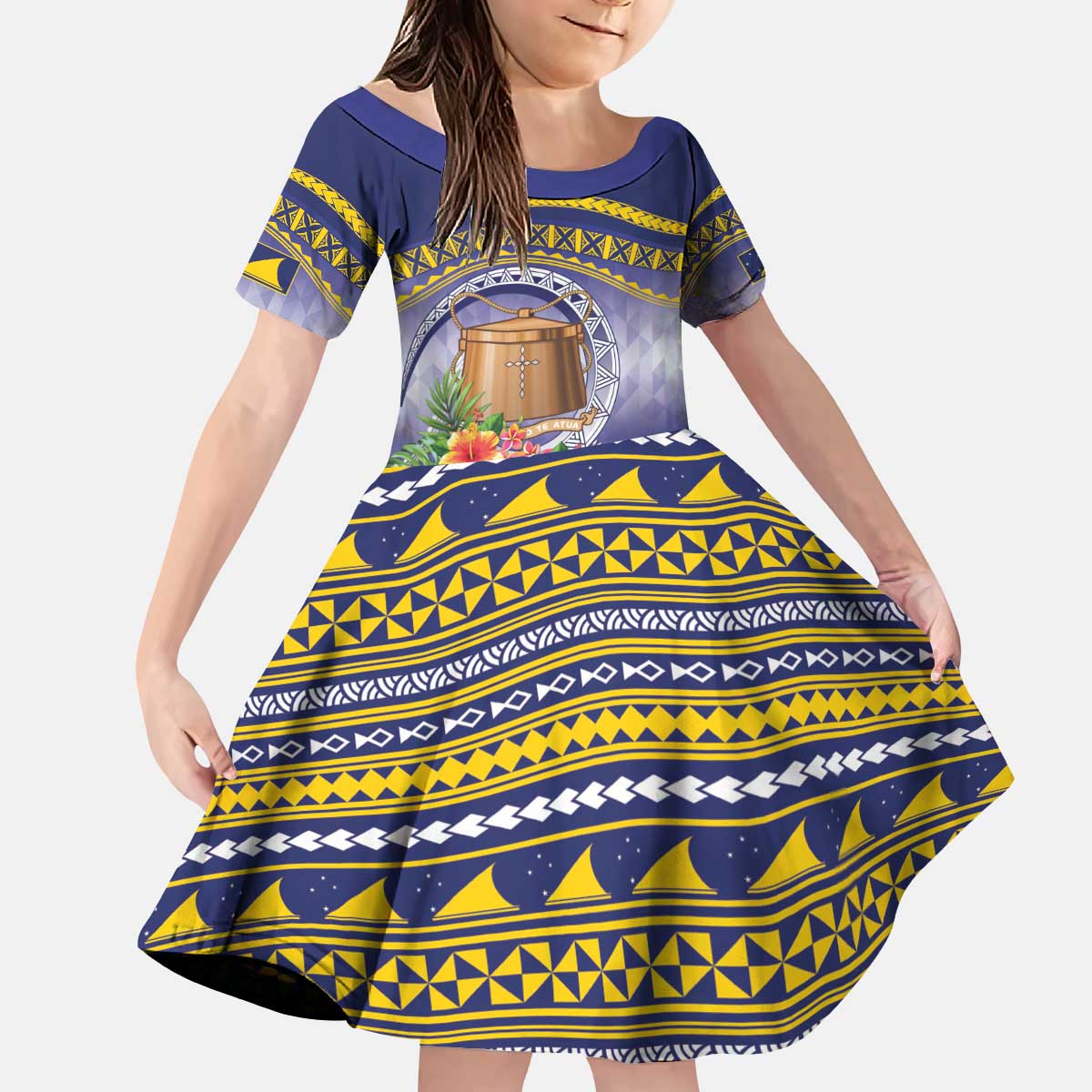 Tokelau Tuluma Kid Short Sleeve Dress Polynesian Tropical Flowers LT9 KID Blue - Polynesian Pride