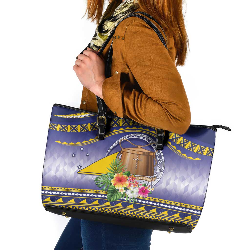 Tokelau Tuluma Leather Tote Bag Polynesian Tropical Flowers LT9 Blue - Polynesian Pride