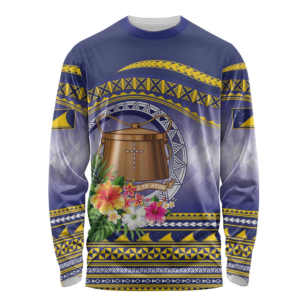 Tokelau Tuluma Long Sleeve Shirt Polynesian Tropical Flowers LT9 Unisex Blue - Polynesian Pride