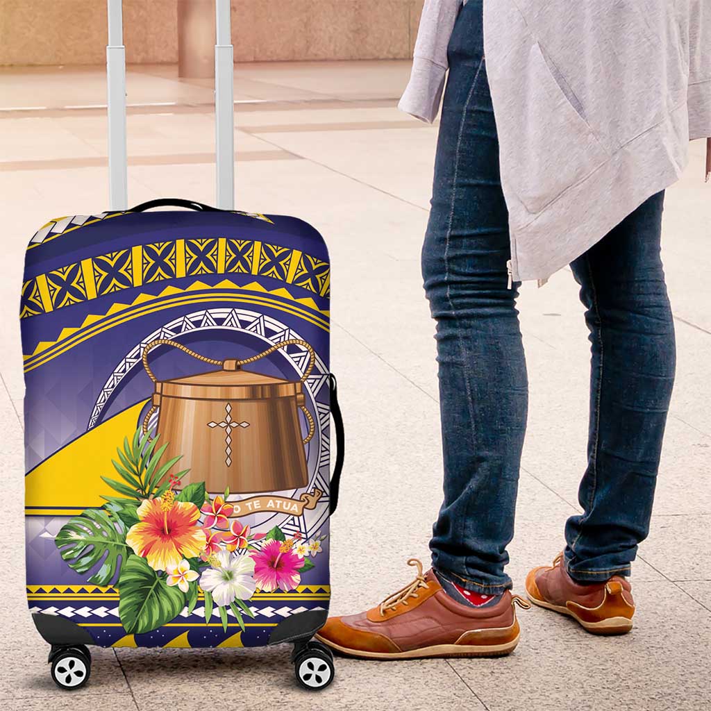 Tokelau Tuluma Luggage Cover Polynesian Tropical Flowers LT9 Blue - Polynesian Pride