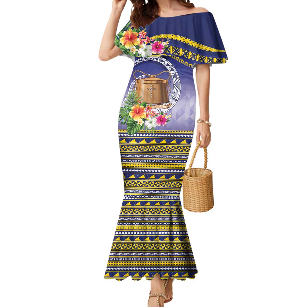 Tokelau Tuluma Mermaid Dress Polynesian Tropical Flowers LT9 Women Blue - Polynesian Pride