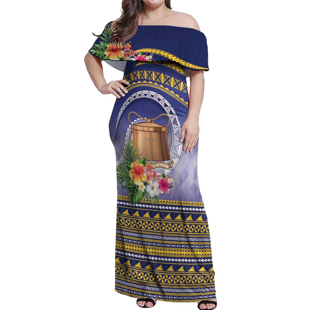 Tokelau Tuluma Off Shoulder Maxi Dress Polynesian Tropical Flowers LT9 Women Blue - Polynesian Pride