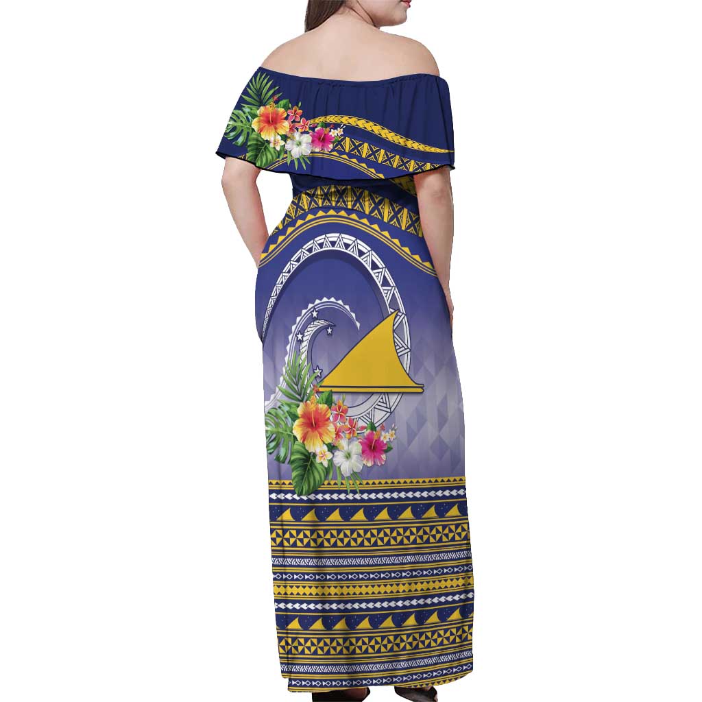 Tokelau Tuluma Off Shoulder Maxi Dress Polynesian Tropical Flowers