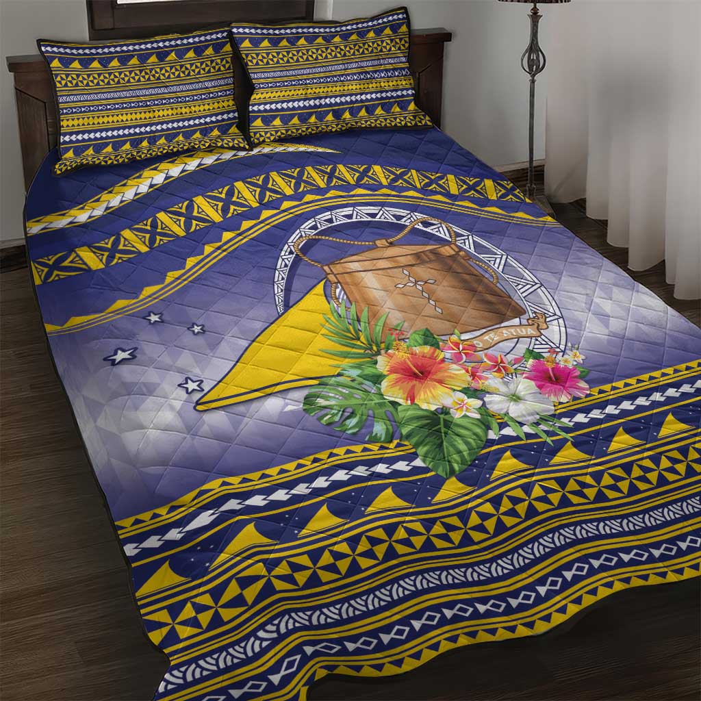 Tokelau Tuluma Quilt Bed Set Polynesian Tropical Flowers LT9 Blue - Polynesian Pride