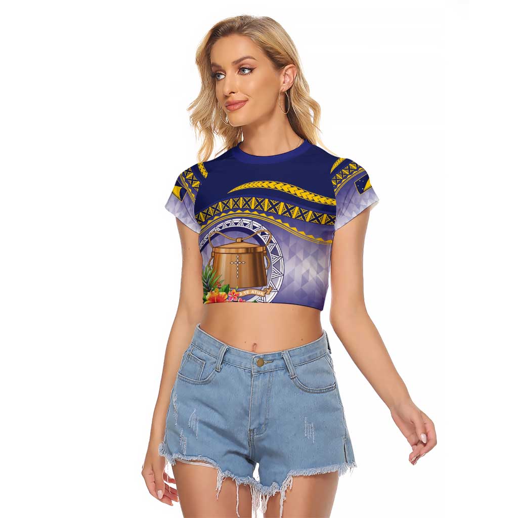 Tokelau Tuluma Raglan Cropped T Shirt Polynesian Tropical Flowers LT9 Female Blue - Polynesian Pride