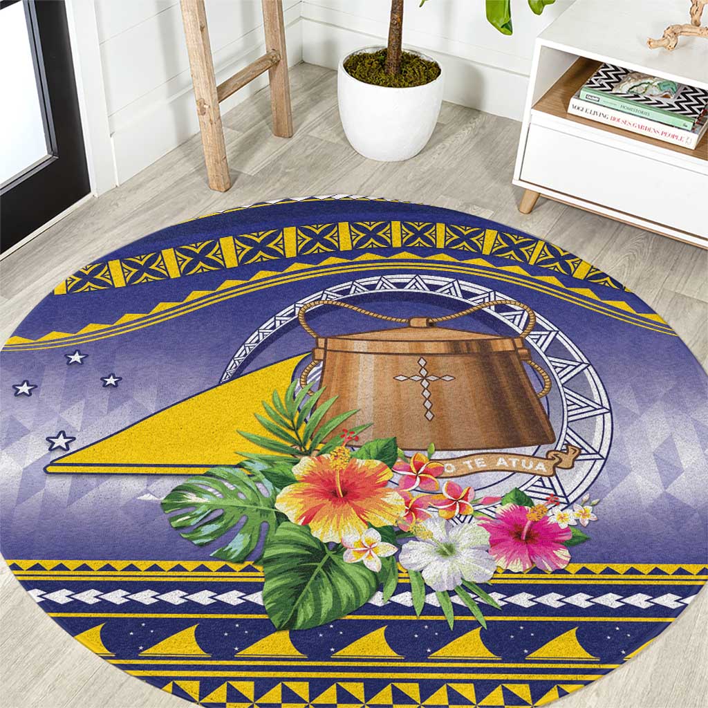 Tokelau Tuluma Round Carpet Polynesian Tropical Flowers LT9 Blue - Polynesian Pride