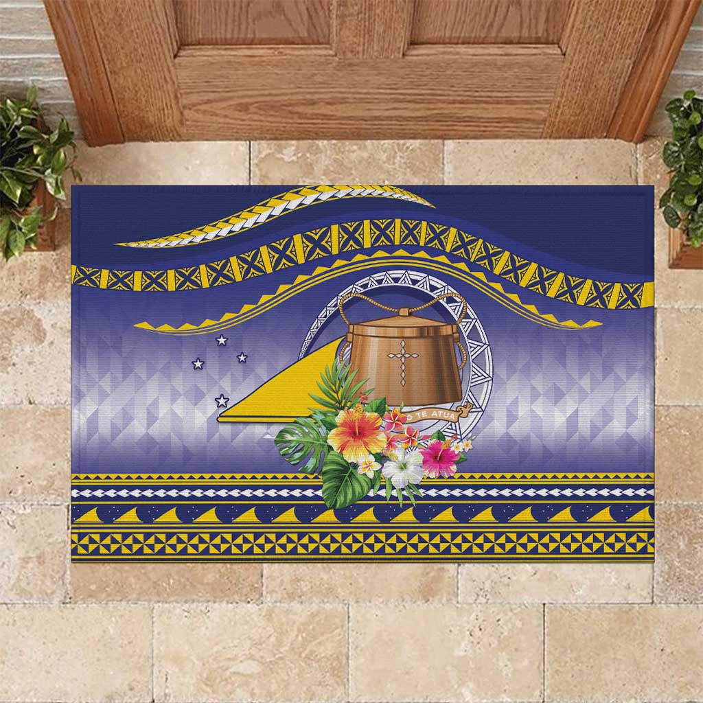 Tokelau Tuluma Rubber Doormat Polynesian Tropical Flowers LT9 Blue - Polynesian Pride
