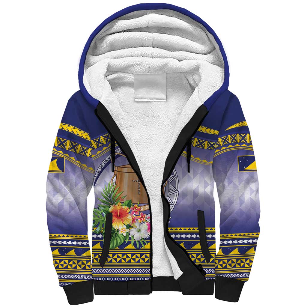 Tokelau Tuluma Sherpa Hoodie Polynesian Tropical Flowers LT9 Unisex Blue - Polynesian Pride