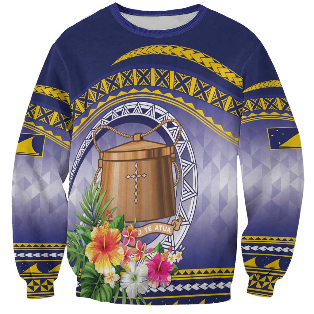 Tokelau Tuluma Sweatshirt Polynesian Tropical Flowers LT9 Unisex Blue - Polynesian Pride