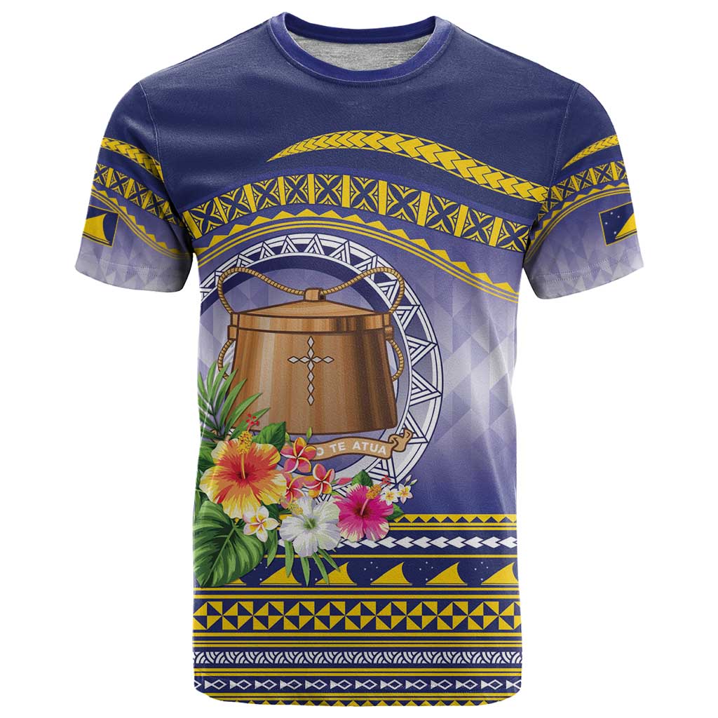 Tokelau Tuluma T Shirt Polynesian Tropical Flowers LT9 Blue - Polynesian Pride