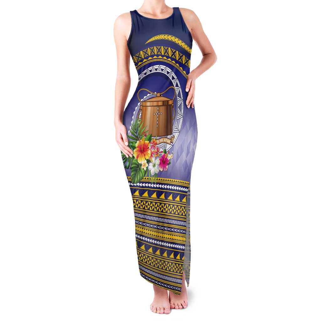 Tokelau Tuluma Tank Maxi Dress Polynesian Tropical Flowers LT9 Women Blue - Polynesian Pride