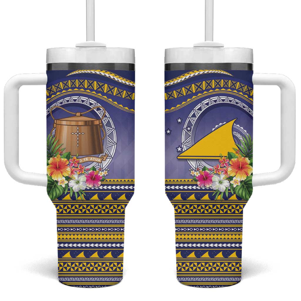 Tokelau Tuluma Tumbler With Handle Polynesian Tropical Flowers LT9 One Size: 40 oz Blue - Polynesian Pride