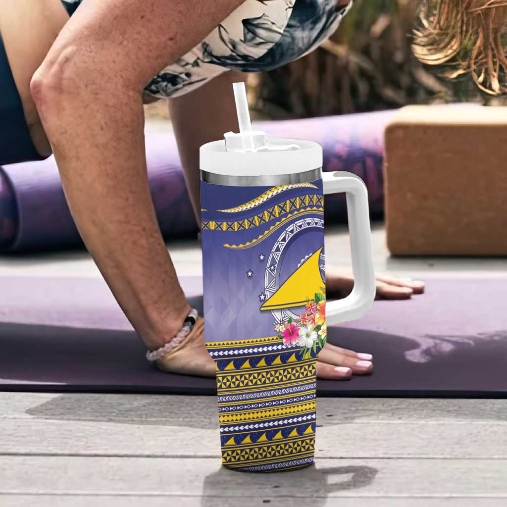 Tokelau Tuluma Tumbler With Handle Polynesian Tropical Flowers LT9 - Polynesian Pride