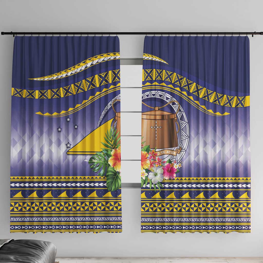 Tokelau Tuluma Window Curtain Polynesian Tropical Flowers LT9 With Hooks Blue - Polynesian Pride