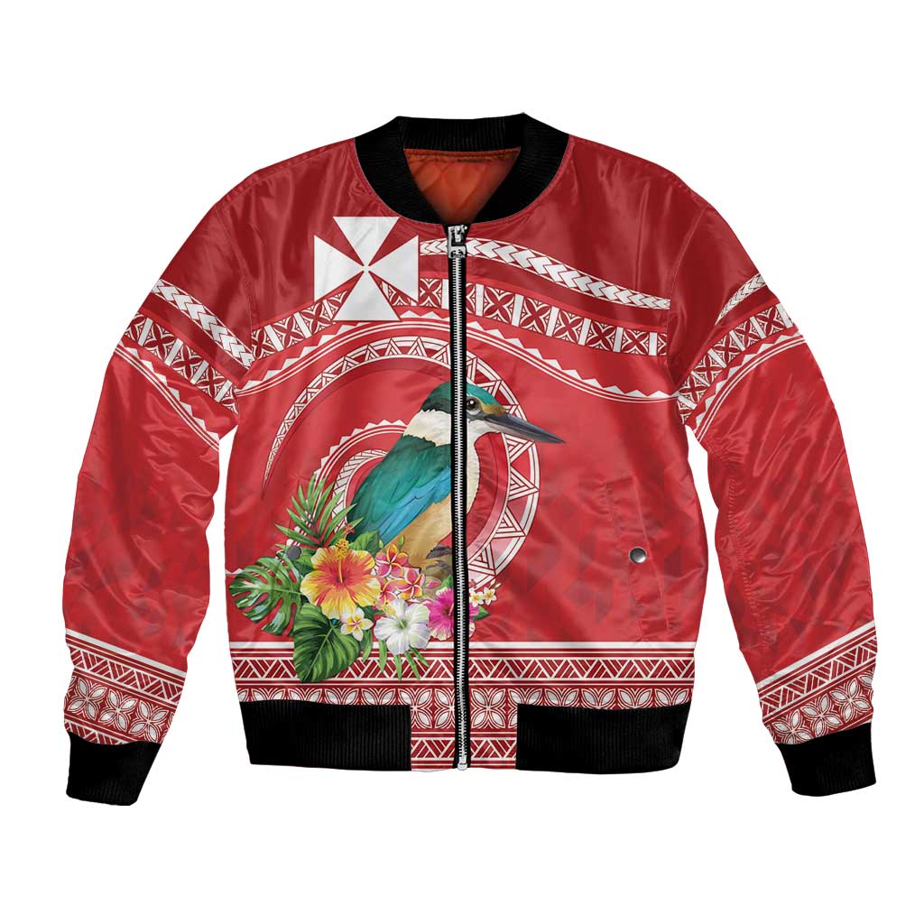 Wallis et Futuna Kingfisher Bomber Jacket Polynesian Tropical Flowers LT9 Unisex Red - Polynesian Pride