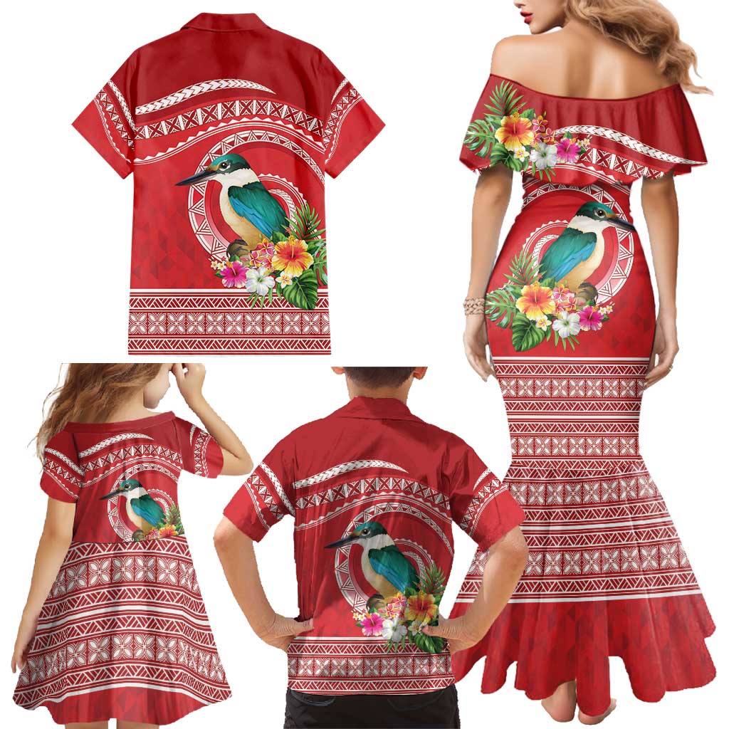 Wallis et Futuna Kingfisher Family Matching Mermaid Dress and Hawaiian Shirt Polynesian Tropical Flowers