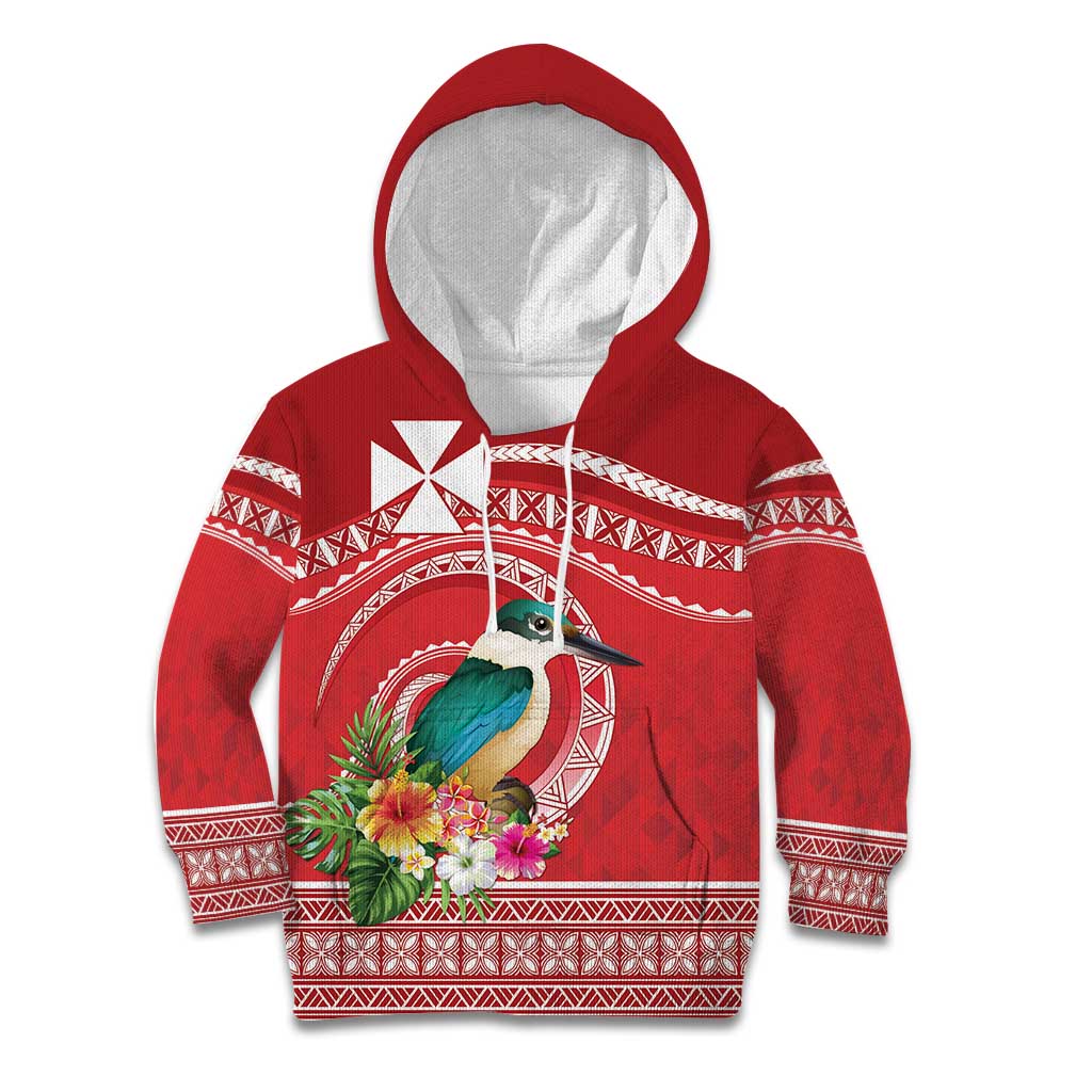 Wallis et Futuna Kingfisher Kid Hoodie Polynesian Tropical Flowers LT9 Hoodie Red - Polynesian Pride