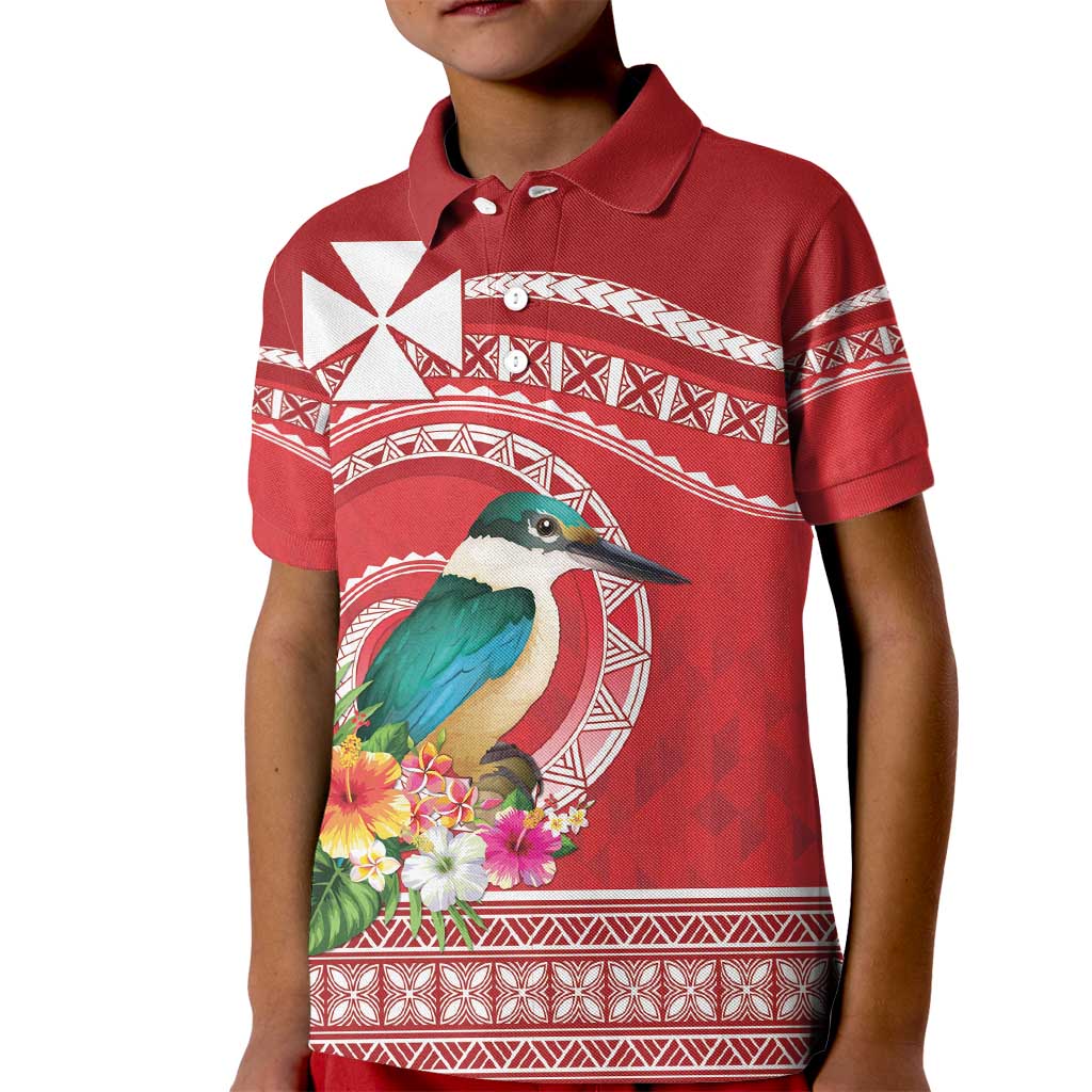 Wallis et Futuna Kingfisher Kid Polo Shirt Polynesian Tropical Flowers LT9 Kid Red - Polynesian Pride