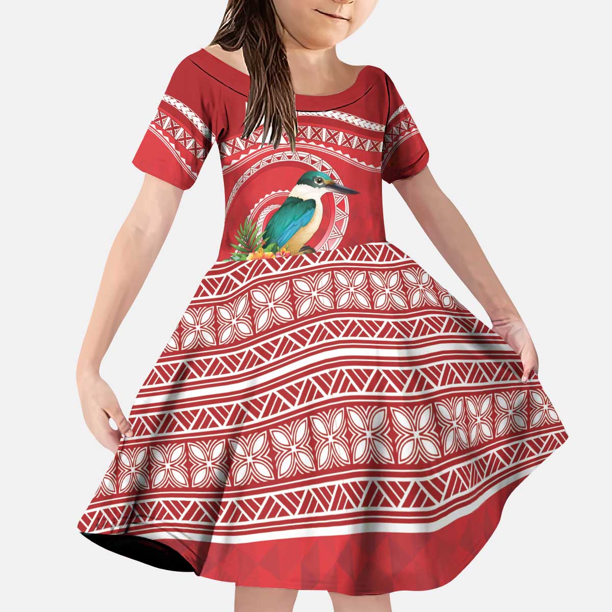 Wallis et Futuna Kingfisher Kid Short Sleeve Dress Polynesian Tropical Flowers LT9 KID Red - Polynesian Pride