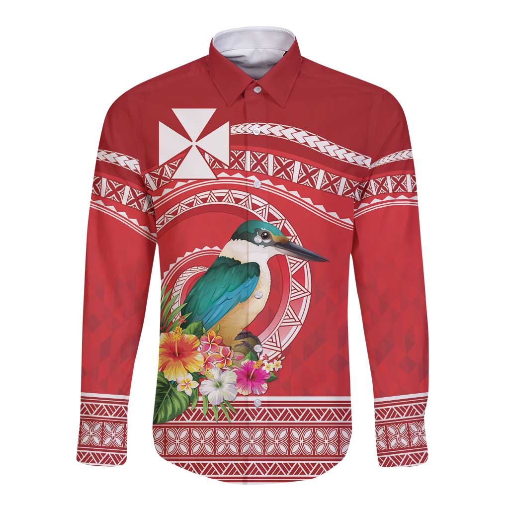 Wallis et Futuna Kingfisher Long Sleeve Button Shirt Polynesian Tropical Flowers LT9 Unisex Red - Polynesian Pride