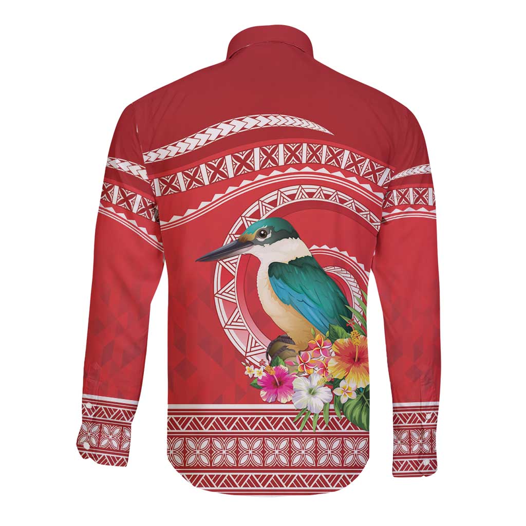 Wallis et Futuna Kingfisher Long Sleeve Button Shirt Polynesian Tropical Flowers