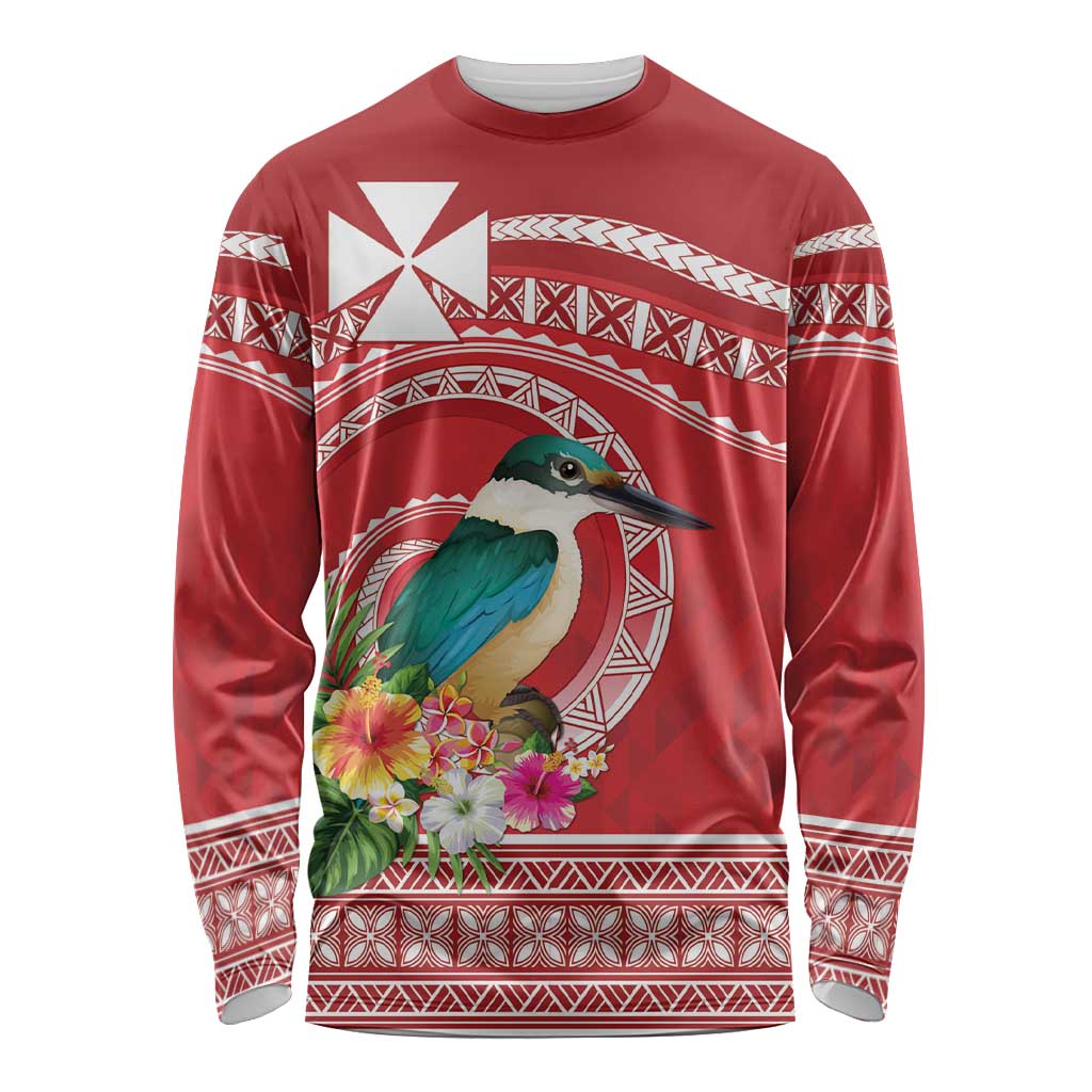 Wallis et Futuna Kingfisher Long Sleeve Shirt Polynesian Tropical Flowers LT9 Unisex Red - Polynesian Pride