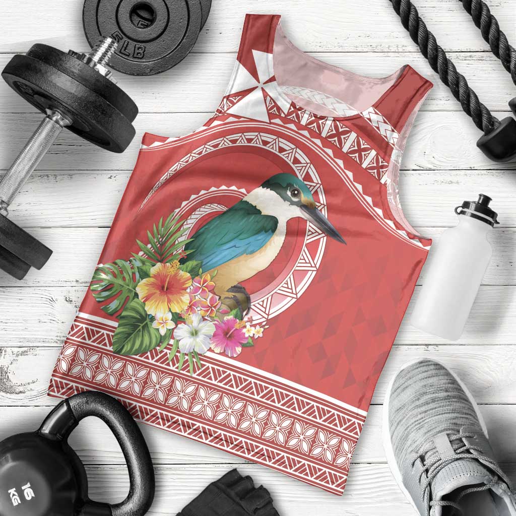 Wallis et Futuna Kingfisher Men Tank Top Polynesian Tropical Flowers