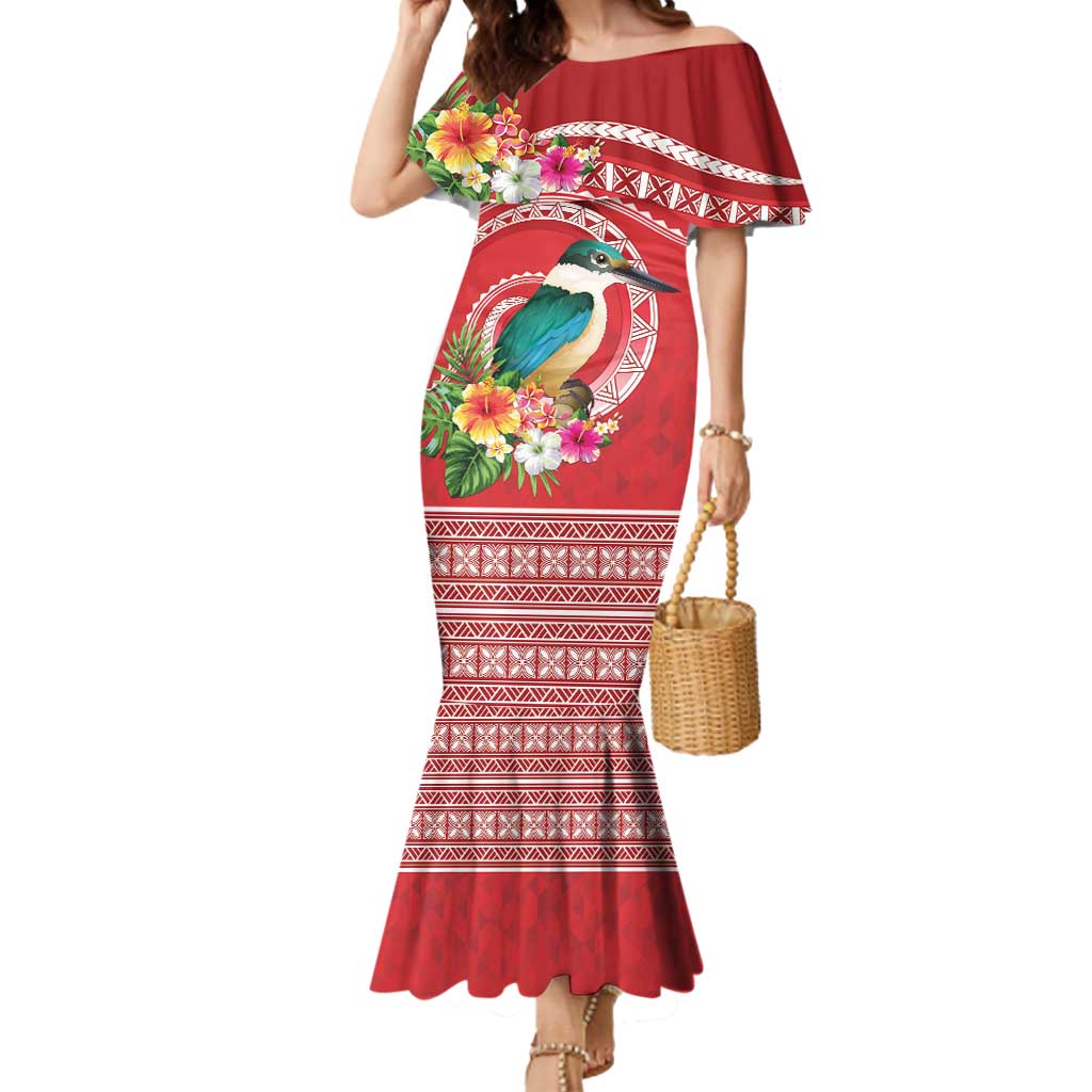Wallis et Futuna Kingfisher Mermaid Dress Polynesian Tropical Flowers LT9 Women Red - Polynesian Pride