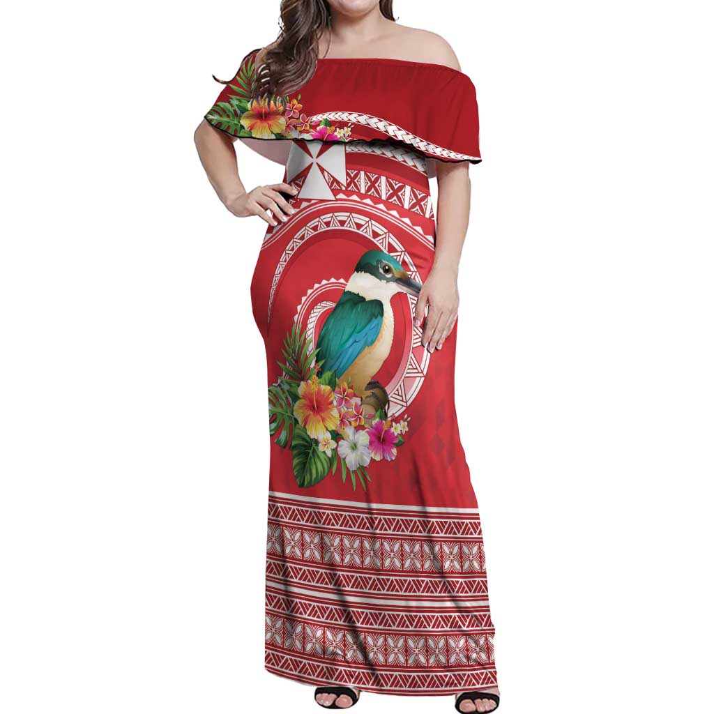 Wallis et Futuna Kingfisher Off Shoulder Maxi Dress Polynesian Tropical Flowers