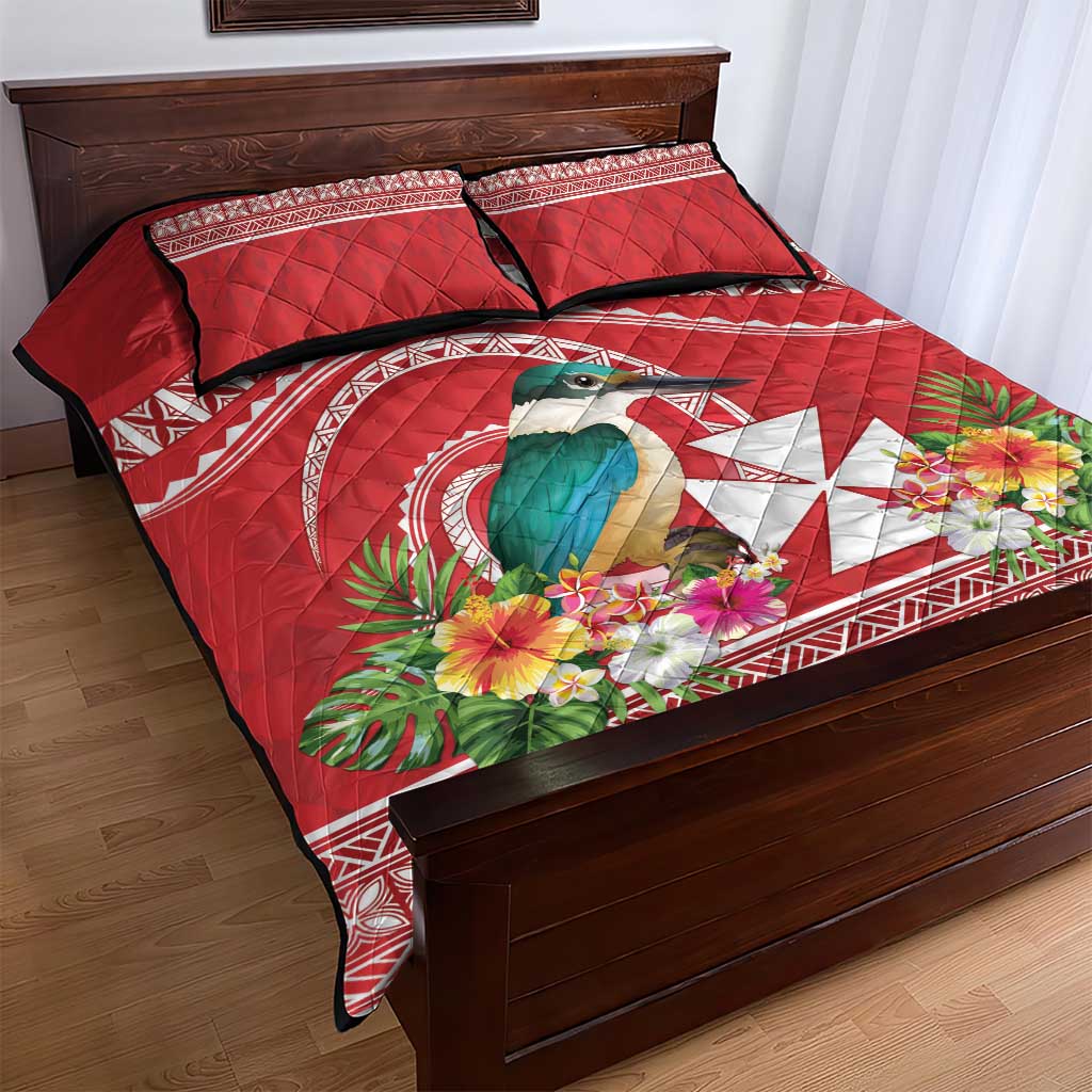 Wallis et Futuna Kingfisher Quilt Bed Set Polynesian Tropical Flowers