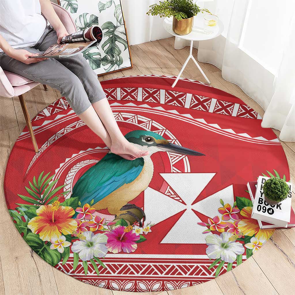 Wallis et Futuna Kingfisher Round Carpet Polynesian Tropical Flowers