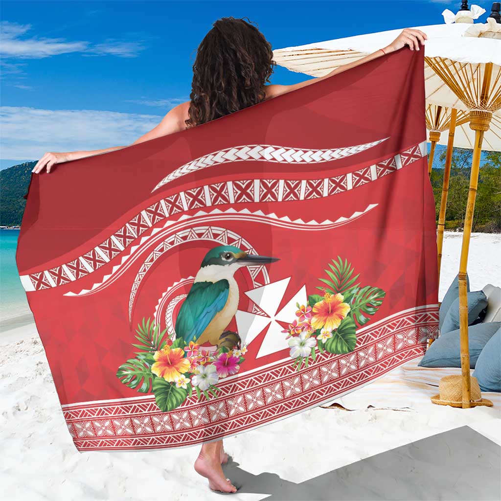 Wallis et Futuna Kingfisher Sarong Polynesian Tropical Flowers LT9 One Size 44 x 66 inches Red - Polynesian Pride