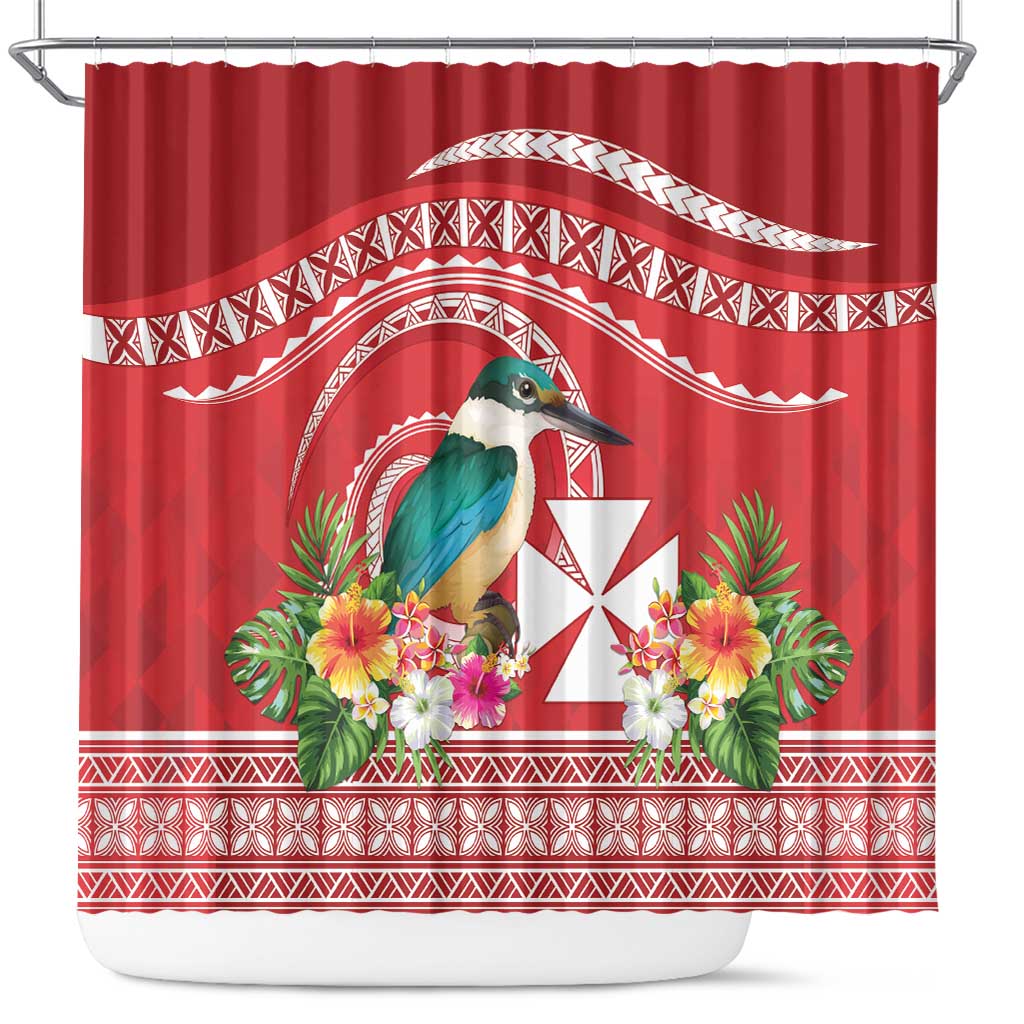 Wallis et Futuna Kingfisher Shower Curtain Polynesian Tropical Flowers LT9 Red - Polynesian Pride