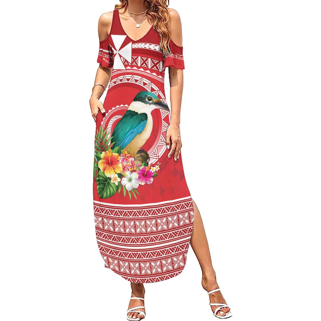 Wallis et Futuna Kingfisher Summer Maxi Dress Polynesian Tropical Flowers LT9 Women Red - Polynesian Pride