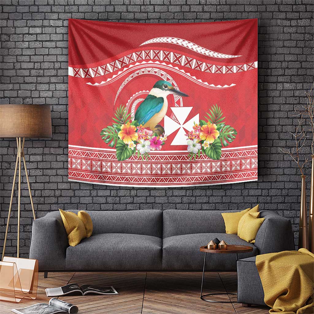 Wallis et Futuna Kingfisher Tapestry Polynesian Tropical Flowers LT9 Red - Polynesian Pride