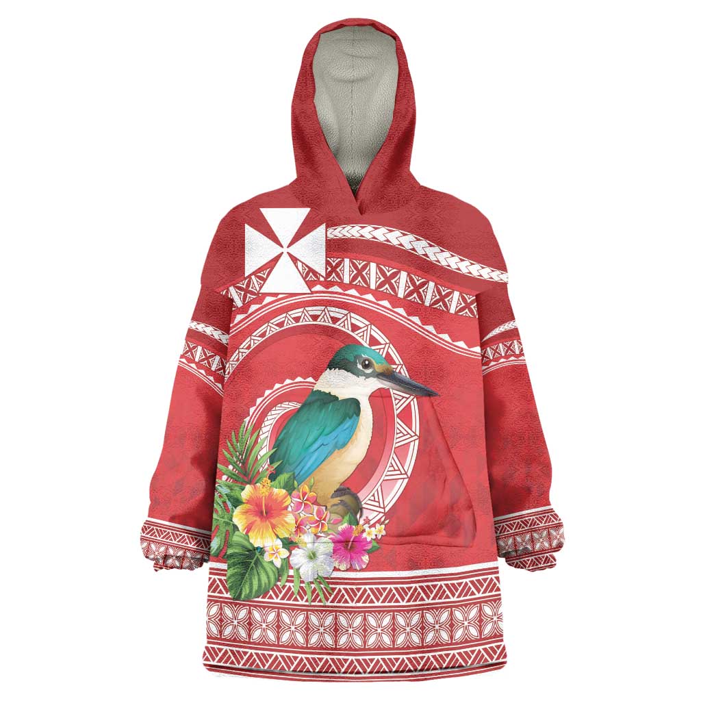 Wallis et Futuna Kingfisher Wearable Blanket Hoodie Polynesian Tropical Flowers LT9 One Size Red - Polynesian Pride