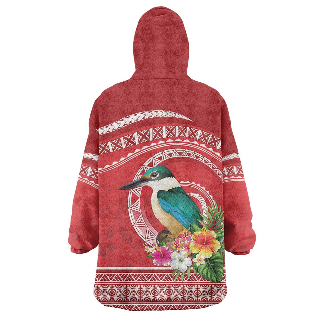 Wallis et Futuna Kingfisher Wearable Blanket Hoodie Polynesian Tropical Flowers