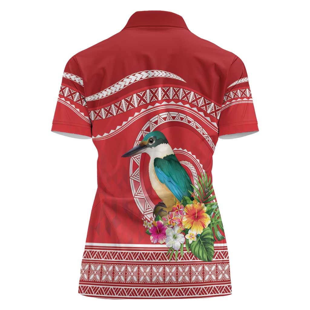 Wallis et Futuna Kingfisher Women Polo Shirt Polynesian Tropical Flowers