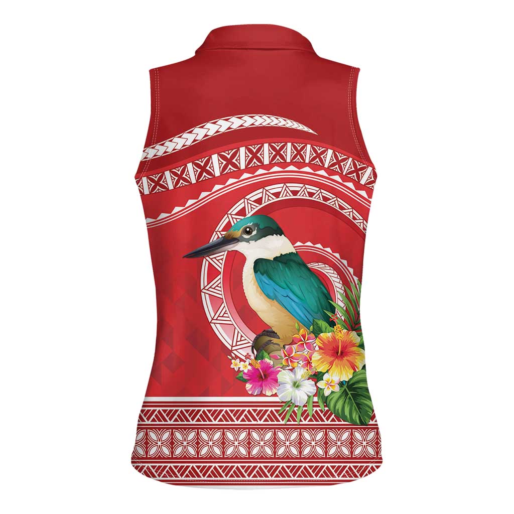 Wallis et Futuna Kingfisher Women Sleeveless Polo Shirt Polynesian Tropical Flowers