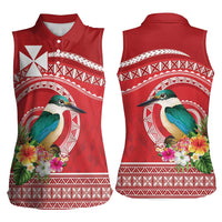 Wallis et Futuna Kingfisher Women Sleeveless Polo Shirt Polynesian Tropical Flowers