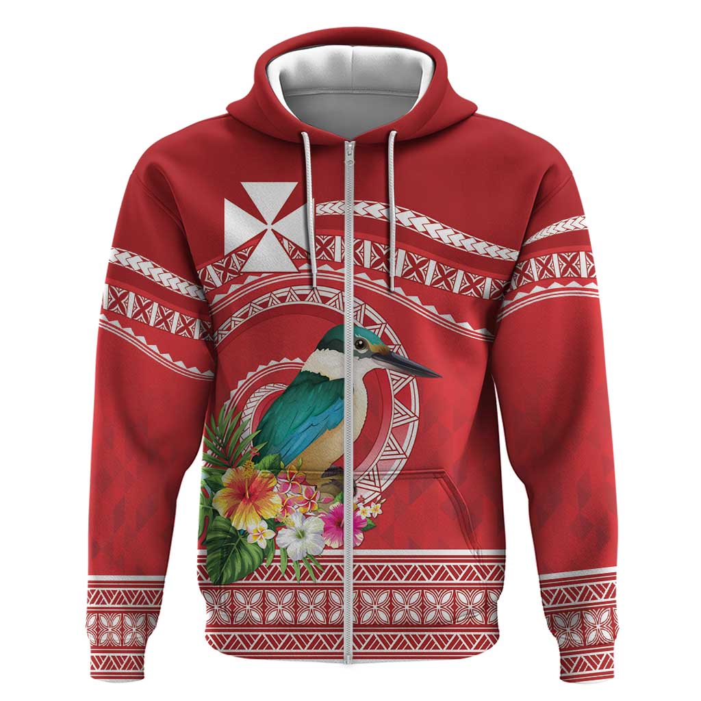 Wallis et Futuna Kingfisher Zip Hoodie Polynesian Tropical Flowers LT9 Zip Hoodie Red - Polynesian Pride