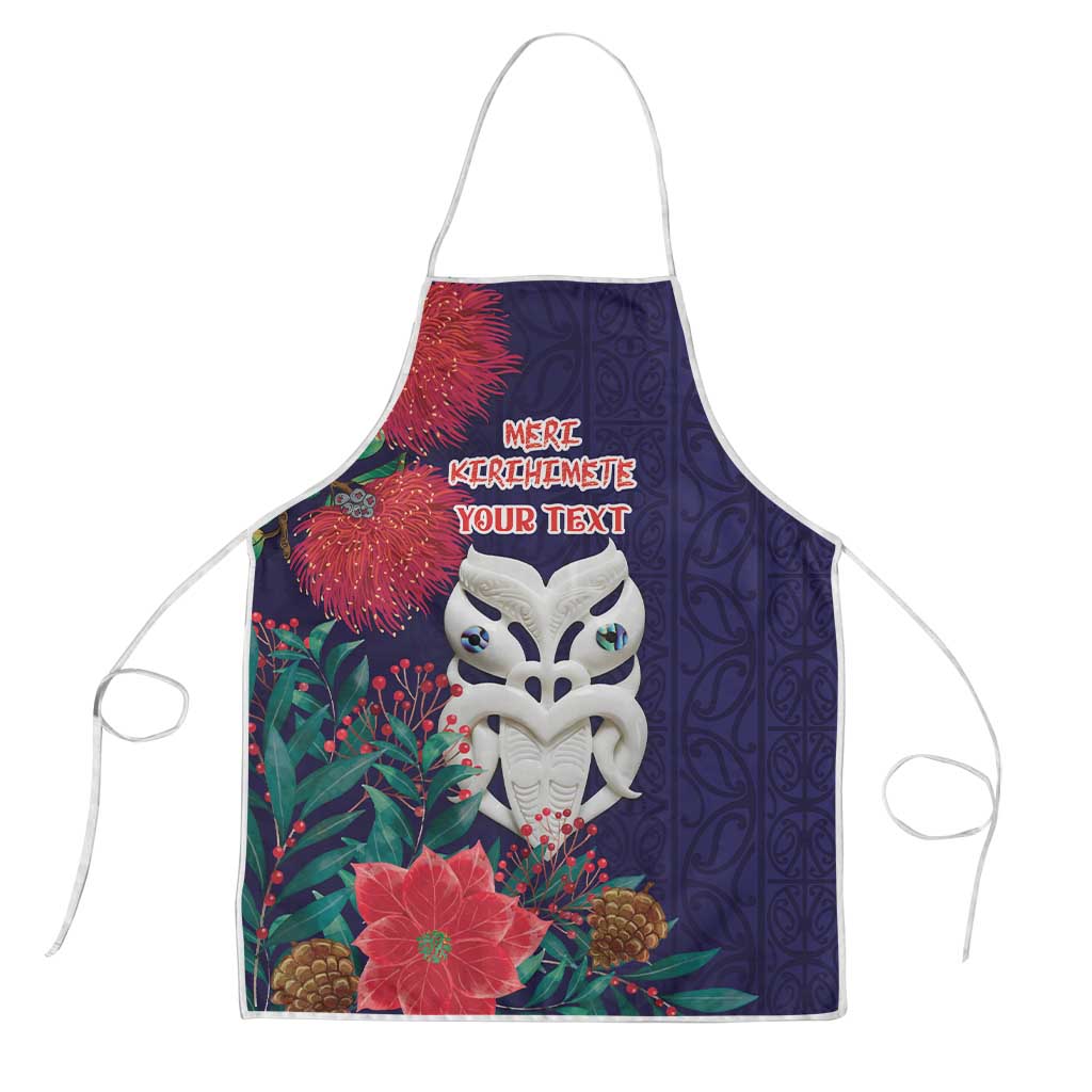 Maori Wheku Meri Kirihimete Personalised Apron All Blue Indigenous Maori Motif LT9 Blue - Polynesian Pride