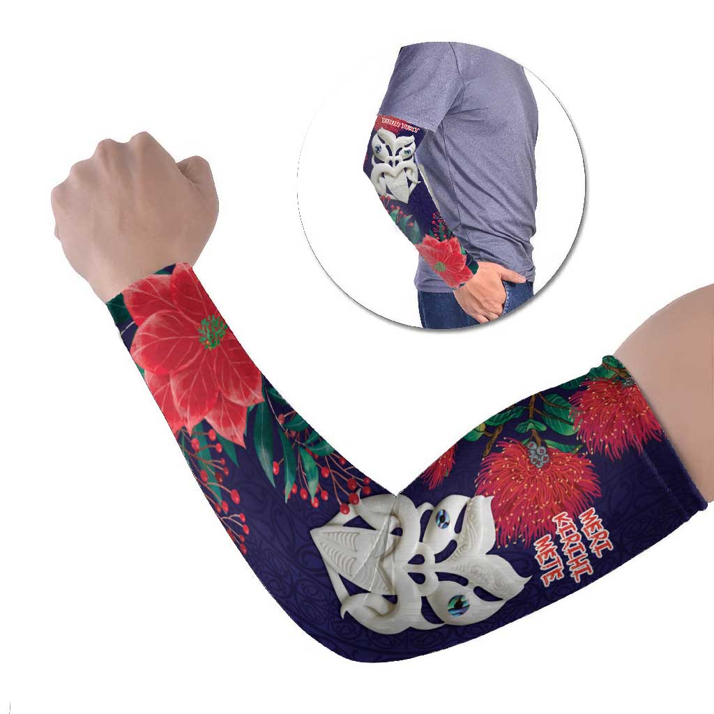 Maori Wheku Meri Kirihimete Personalised Arm Sleeves All Blue Indigenous Maori Motif LT9 Set of 2 Blue - Polynesian Pride