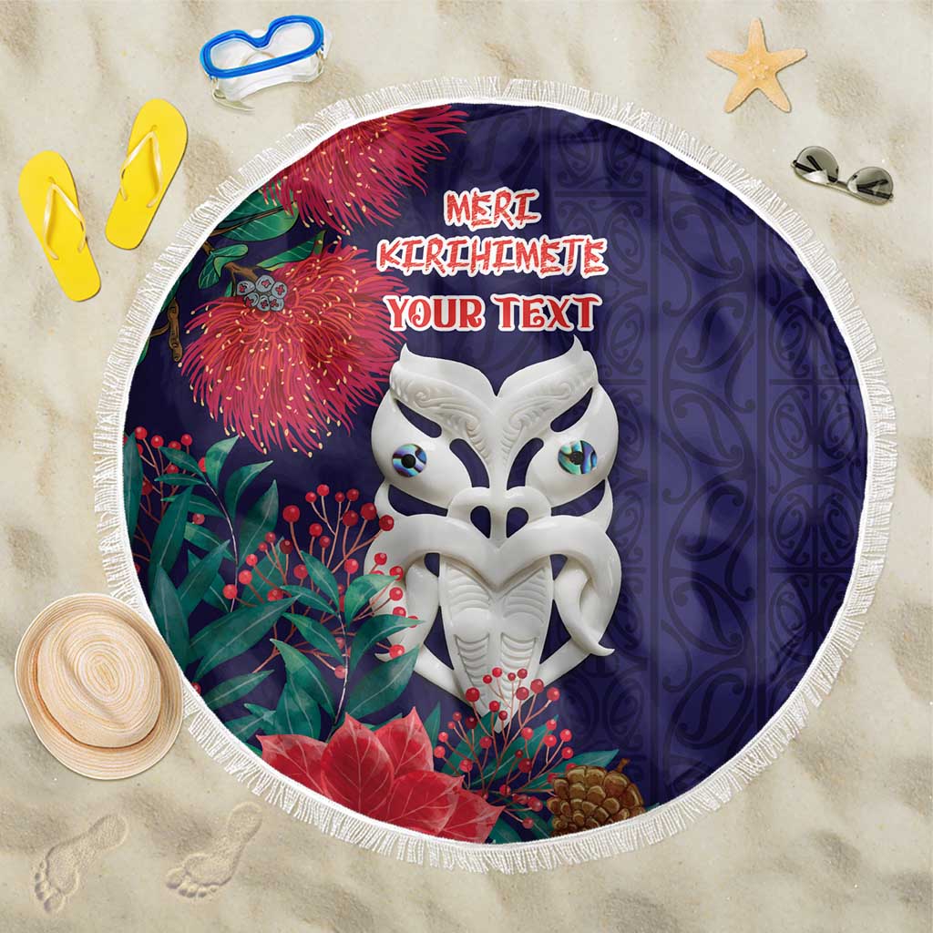 Maori Wheku Meri Kirihimete Personalised Beach Blanket All Blue Indigenous Maori Motif LT9 One Size 150cm Blue - Polynesian Pride