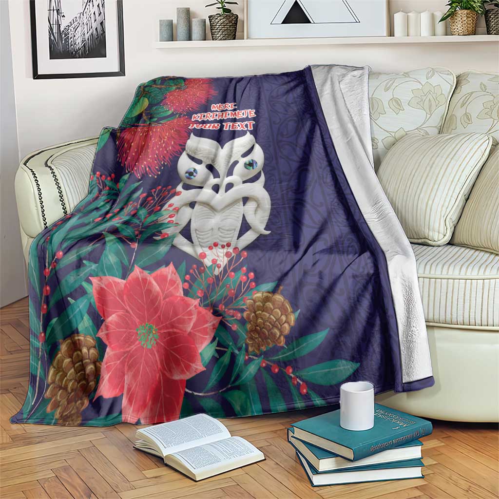 Maori Wheku Meri Kirihimete Personalised Blanket All Blue Indigenous Maori Motif - Polynesian Pride
