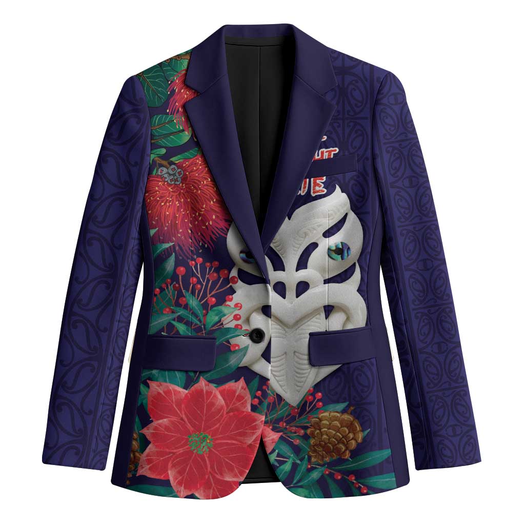 Maori Wheku Meri Kirihimete Personalised Blazer All Blue Indigenous Maori Motif - Polynesian Pride