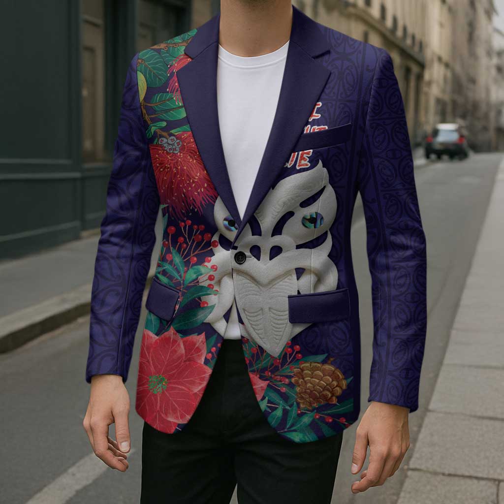 Maori Wheku Meri Kirihimete Personalised Blazer All Blue Indigenous Maori Motif - Polynesian Pride